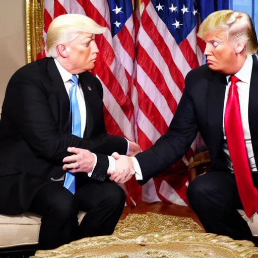 Image similar to anderson cooper and donald trump shaking hands