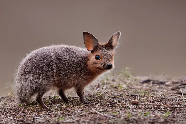 Image similar to a pudu chinchilla!!! hybrid! hyper realistic!! realistic lighting!! wildlife photographer of the year!!! bold natural colors, national geographic, hd, wide angle, 8 k
