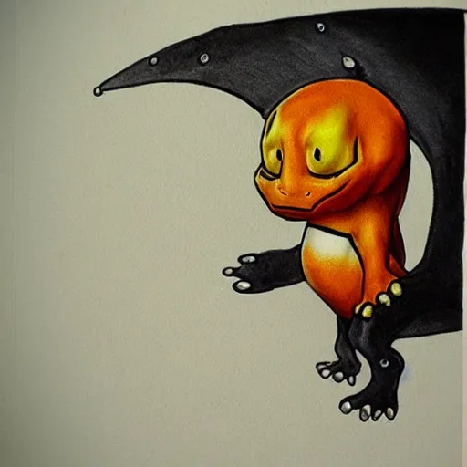 Image similar to a portrait of charmander by tim burton, photorealistic and highly detailed. Gothic.