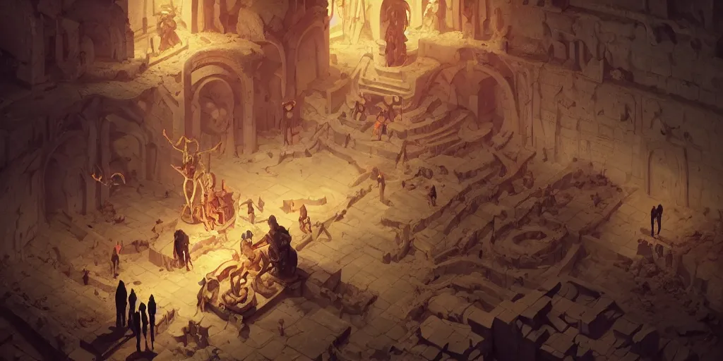 Image similar to illustrations of ancient catacombs, dark fantasy, sigils, runes, magic, wizard fighting a golem, composition accidental renaissance golden ratio, cinematic, by sachin teng and sergey kolesov and ruan jia and heng z and wlop. graffiti art, scifi, fantasy, hyper detailed, octane render, ue 5