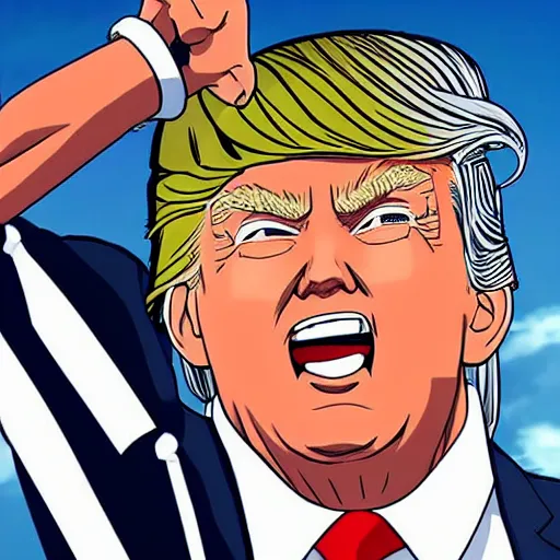 Image similar to donald trump starting in my hero academia ( high detailed, greatly illustrated, good quality, uhd, great render image, 4 k )