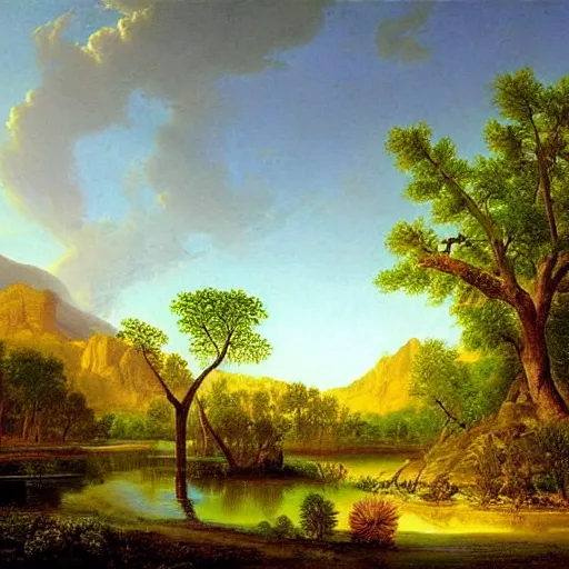 Image similar to a desert oasis, kindred spirits, lush harmony of nature, sparkling dew, by asher brown durand, by jamie jones,