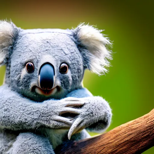 Image similar to adorable cute koala as a muppet, intricate detail, beautiful aesthetic, photorealistic, award winning professional cinematic composition, backlit, rim lighting, 8 k