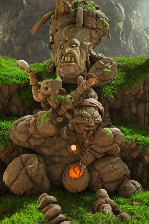 Image similar to zelda fantasy art giant golem troll wood rock, global illumination ray tracing hdr fanart arstation by sung choi and eric pfeiffer and gabriel garza and casper konefal hardmesh zbrushcentral