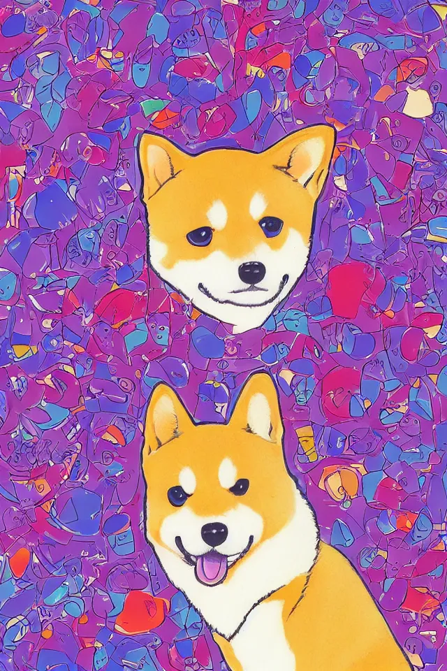 Image similar to a portrait of a shiba inu, in the art style of 8 0 s anime, japanese city pop color palette, highly detailed, naoko takeuchi, hajime yatate