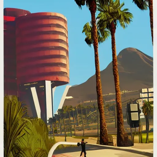 Image similar to Eddie Murphy in GTA V. Los Santos in the background, palm trees. In the art style of Stephen Bliss