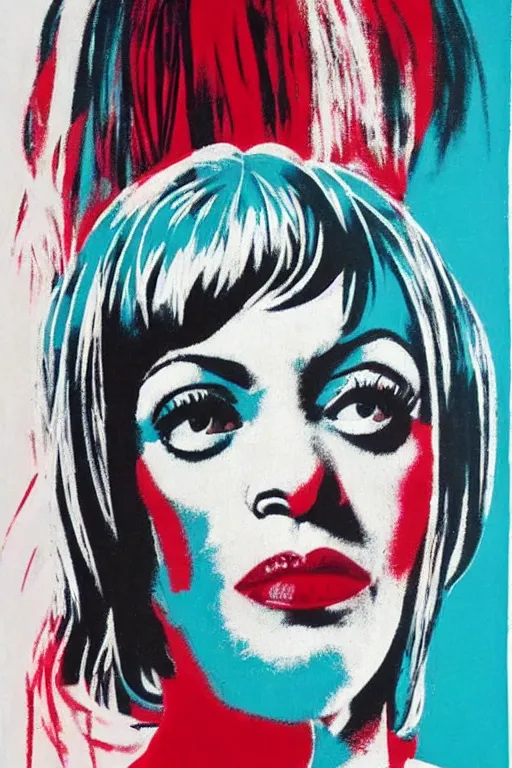 Prompt: mia wallace from pulp fiction painted by andy warhol