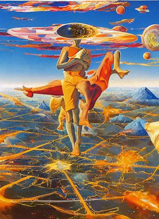 Prompt: a visual depiction of astral projection, large scale painting by robert mccall and vladimir kush