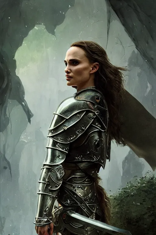 Image similar to natalie portman, warrior, clothed in metal battle armor, lord of the rings, tattoos, decorative ornaments, by carl spitzweg, ismail inceoglu, vdragan bibin, hans thoma, greg rutkowski, alexandros pyromallis, perfect face, fine details, realistic shading, photorealism