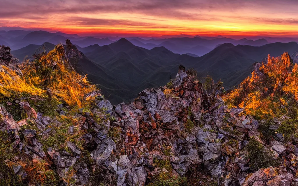 Prompt: dragon mountain sunset photo