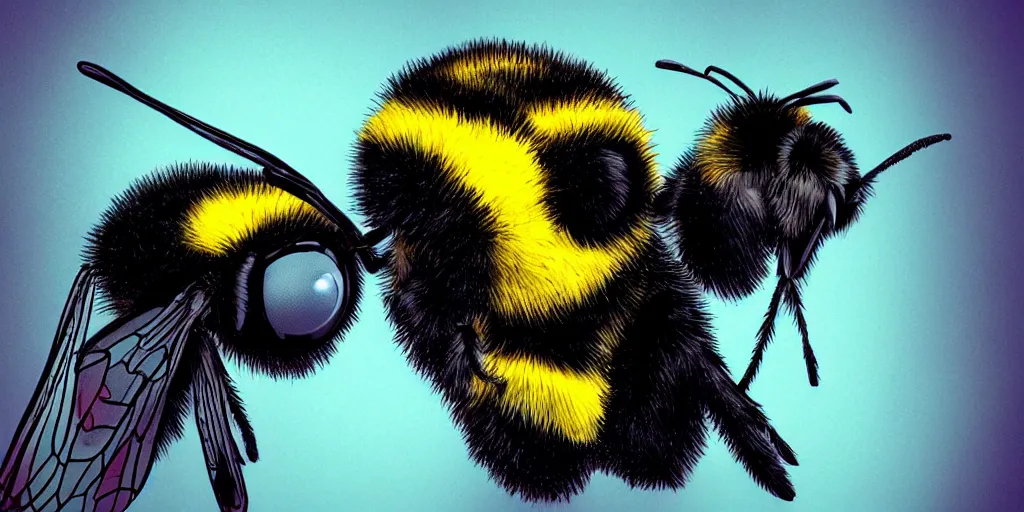 Image similar to A bumblebee in the style of Pixar, dramatic composition