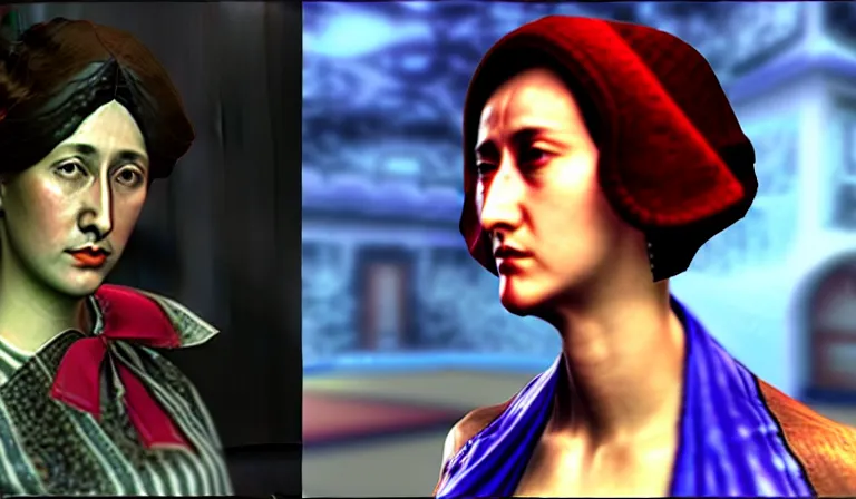 Image similar to Virginia Woolf as a Tekken character in a Filipino stage with low health, side view, gameplay screenshot