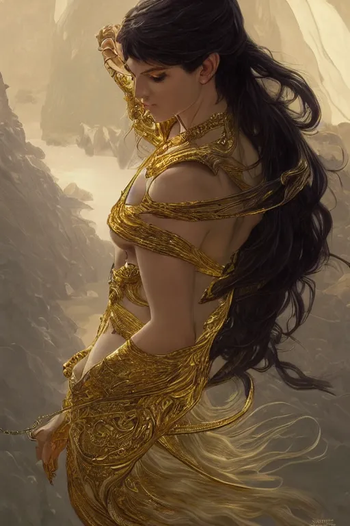 Prompt: a beautiful horse, gold jewellery, dnd, fantasy, intricate, elegant, highly detailed, digital painting, artstation, concept art, smooth, sharp focus, illustration, art by artgerm and greg rutkowski and alphonse mucha