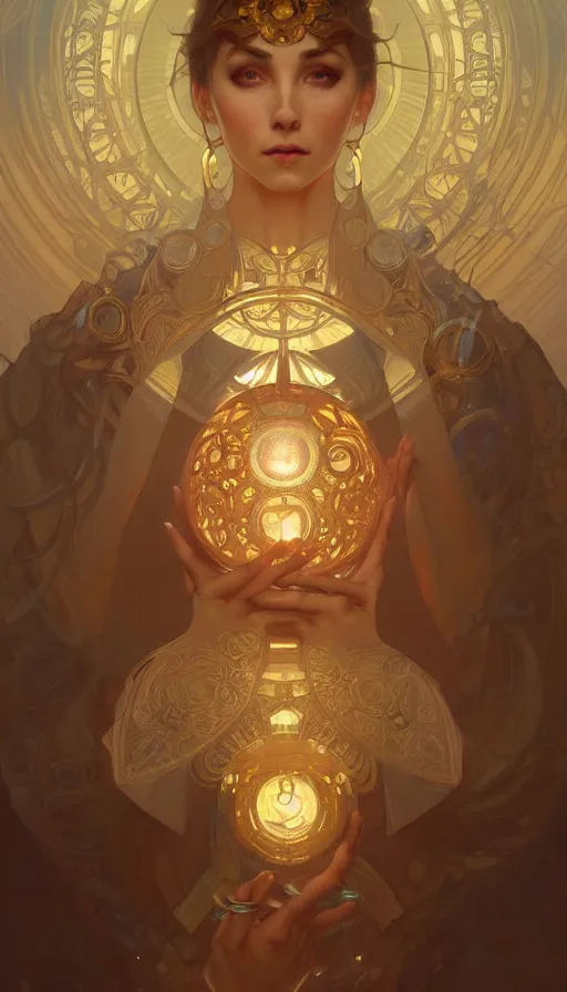 Prompt: a mechanical orb, religious, elegant, intricate, digital painting, artstation, concept art, smooth, sharp focus, illustration, art by artgerm and greg rutkowski and alphonse mucha, no people