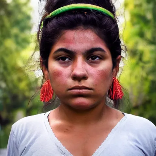 Image similar to photo of a young mexican woman in the style of martin schoeller