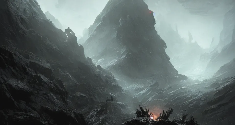 Prompt: a giant shapeless eldritch horror crawling across a misty mountainous landscape, dramatic lighting, illustration by greg rutkowski, yoji shinkawa, 4 k, digital art, concept art, trending on artstation