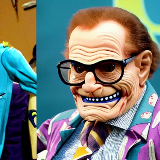 Prompt: larry - king dressed like skeletor as wario or waluigi comic - con comic - book drawing from mad - magazine