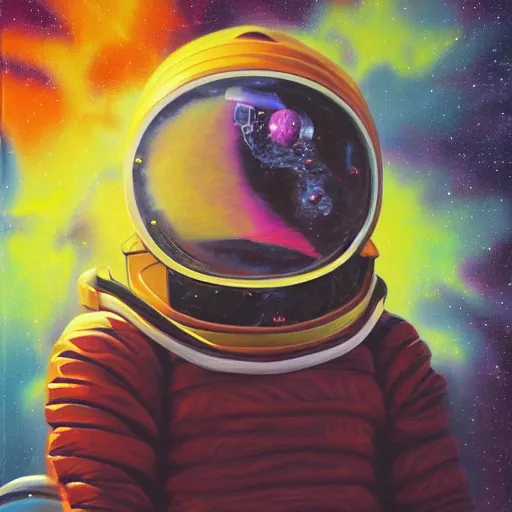 Prompt: vaporwave astronaut, oil painting, 4K, high octane, ominous, ultra realistic