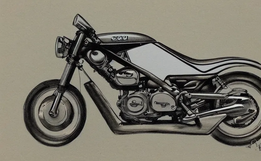 Image similar to 1 9 7 0 s suzuki sports motorcycle concept, sketch, art,