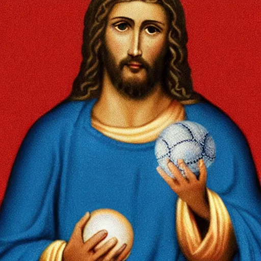 Image similar to jesus christ holding a small ball in each hand