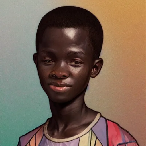 Prompt: colourful upper half - caricature - portrait of an african boy, art by hsiao - ron cheng & alphonse mucha, caricature, highly detailed, digital painting, ray tracing, concept art, illustration, smooth sharp focus, intricate, symmetry, artstation,