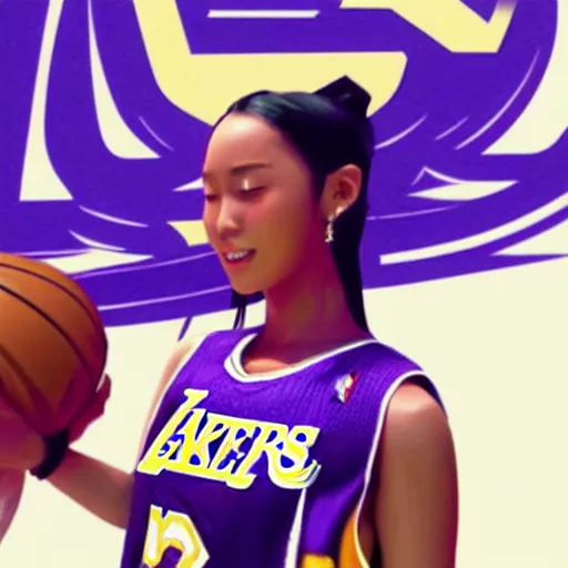 Image similar to yuna from final fantasy x wearing los angeles lakers jersey, final fantasy