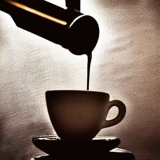 Image similar to a very beautiful macro photograph of espresso being poured from a portafilter. professional, high quality, high resolution, dynamic shot