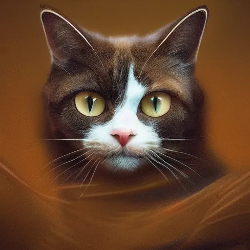 Prompt: photo portrait of a cat made in a professional studio, professional portfolio of a cat, trending on artstation, super detailed, everything in a beautiful light, stylishly designed background, fantasy art, photoshop