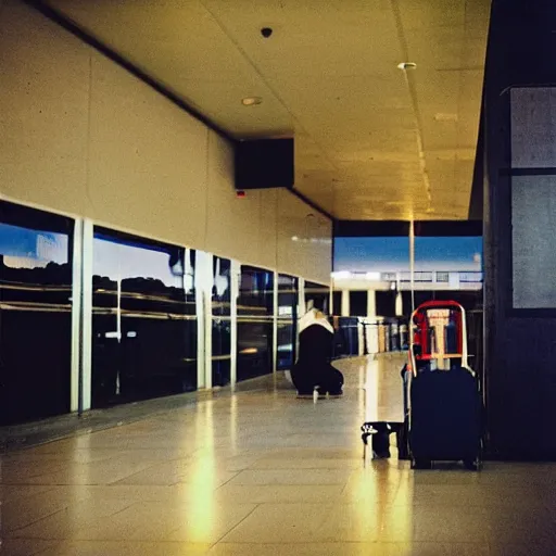 Image similar to “airport photography, various subjects, cinestill 800t, in the style of William eggleston”