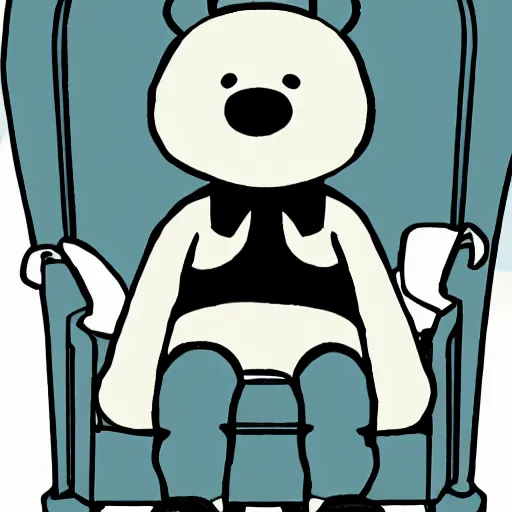 Prompt: Monokuma sitting on a throne holding a glass of whine