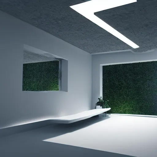 Image similar to minimalist architecture white with nature in back, cinematic lighting, 3 d, unreal engine