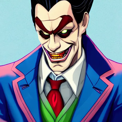 Image similar to Phoenix Wright as the Joker, highly detailed, trending on artstation