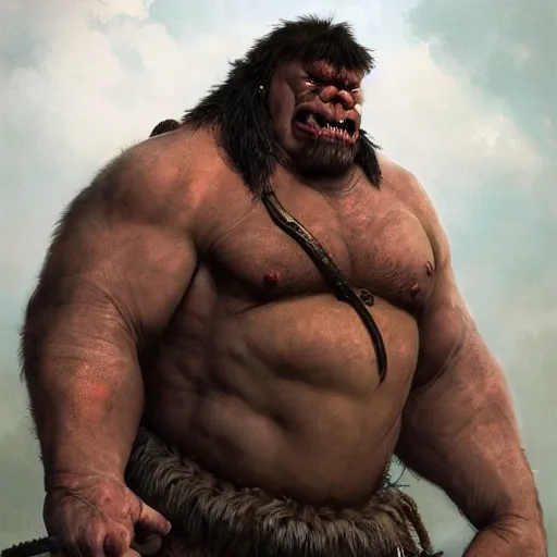 Image similar to upper body portrait of a heavily armoured hulking herculean chiseled john candy as a fantasy barbarian pirate orc ork, sunrays, cinematic lighting, photorealistic, octane render, 8 k, depth of field, 3 d, art by artgerm and greg rutkowski and alphonse mucha and uang guangjian and gil elvgren and sachin ten