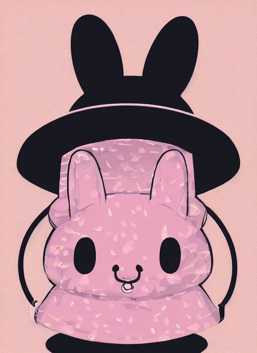 Image similar to amazingly detailed vector art, anthropomorphic pink rabbit character wearing a black bucket hat. Cute, kawaii, Cooky, bt21, Sanrio inspired. Beautiful artwork, Rabbt_character, rabbit_bunny, 獣, iconic character splash art, Detailed fur, detailed textures, 4K high resolution quality artstyle by artgerm, Guweiz, Pixiv, Instagram, dribbble, ArtstationHD