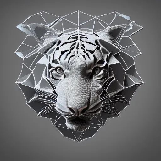 Image similar to polygon fractal crystal tiger, highest quality and details setting, concept art, 3d render, trending on artstation