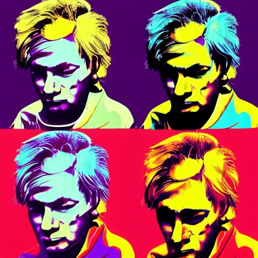 Image similar to an extremely psychedelic portrait of andy warhol as kenye west, surreal, lsd, face, detailed, intricate, elegant, lithe, highly detailed, digital painting, artstation, concept art, smooth, sharp focus, illustration,