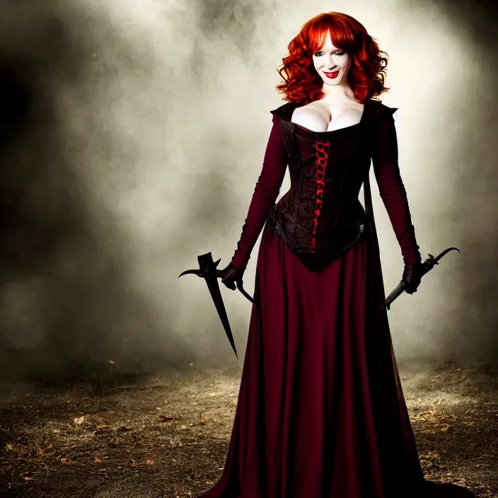 Image similar to full body photograph of christina hendricks as a vampire queen. Extremely detailed. 8k