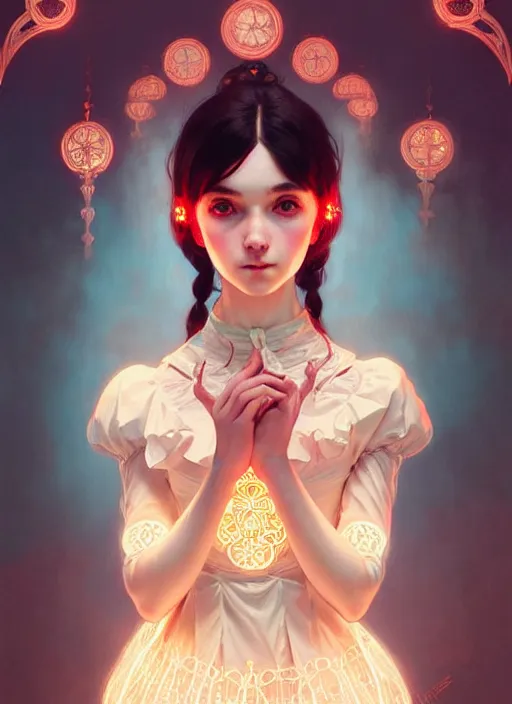 Prompt: symmetry!! cute girl in lolita clothes, intricate, elegant, glowing lights!! highly detailed, digital painting, artstation, concept art, smooth, sharp focus, illustration, art by artgerm and greg rutkowski and alphonse mucha