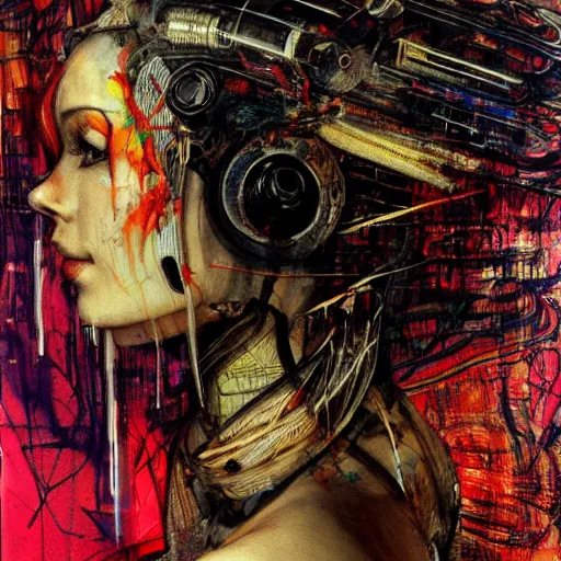 Prompt: sexy beautiful woman head made of mech mask rendered in unreal engine, cyberpunk, rave, scifi, painted by albrecht durer | bernard buffet | carne griffiths | wlop