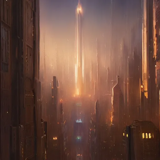 Image similar to Concept art, beautiful painting of a metropolis city, shining its light among stars, 8k, james gurney, greg rutkowski, john howe, artstation