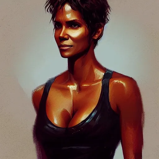 Image similar to “ portrait of halle berry by greg rutkowski, young, attractive, highly detailed portrait, scifi, digital painting, artstation, concept art, smooth, sharp foccus ilustration, artstation hq ”