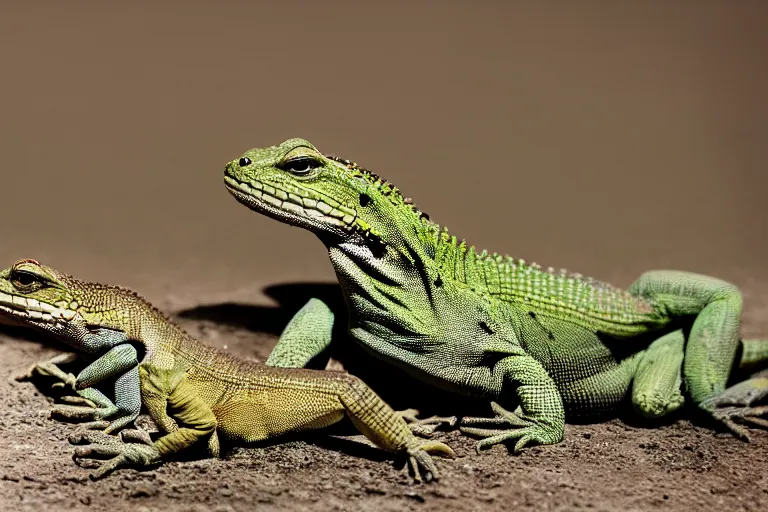 Image similar to photo of two lizards having an intense argument, comedy, depth of field