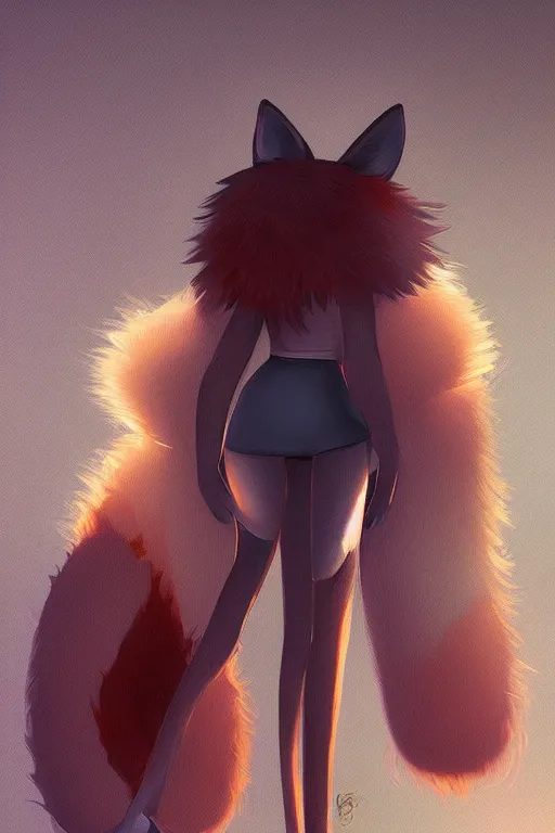 Image similar to an anthropomorphic modern fox with a fluffy tail, backlighting, trending on artstation, digital art, furry art, trending on furaffinity, fantasy art, by kawacy