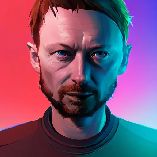 Prompt: Portrait of Thom Yorke half-human half-robot, mattepainting concept Blizzard pixar maya engine on stylized background splash comics global illumination lighting artstation lois van baarle, ilya kuvshinov, rossdraws