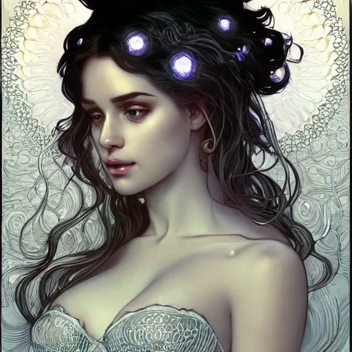 Prompt: a photograpic portrait of a anthropomorphic bioluminescent water wave wearing white clothes and bra, fantasy, intricate, elegant, highly detailed, digital painting, artstation, concept art, smooth, sharp focus, illustration, art by artgerm and h r giger and alphonse mucha