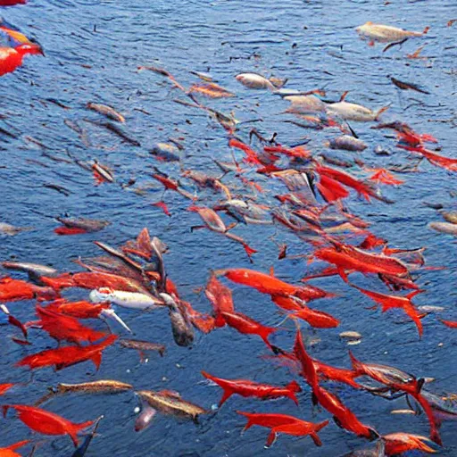 Prompt: carp falling from the sky