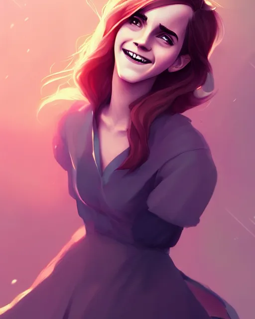 Image similar to beautiful full body Emma Watson smiling, art by lois van baarle and loish and ross tran and rossdraws and sam yang and samdoesarts and artgerm, digital art, highly detailed, intricate, sharp focus, Trending on Artstation HQ, deviantart, unreal engine 5, 4K UHD image