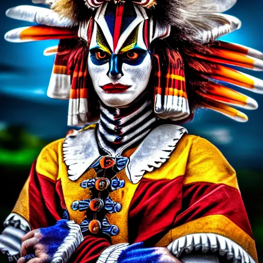 Image similar to photo of a beautiful harlequin warrior, highly detailed, 4k, HDR,