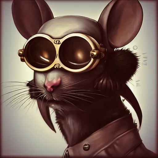 Image similar to a rat with steampunk googles, by ARTGERM