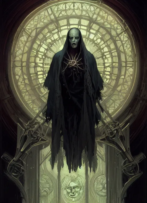 Prompt: symmetry!! portrait of a necromancer, horror, dark moody lights!! intricate, scary, highly detailed, digital painting, artstation, concept art, smooth, sharp focus, illustration, art by greg rutkowski and alphonse mucha